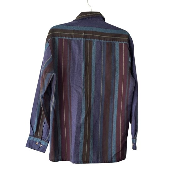 VTG 90s Backpacker Outdoors Striped Long Sleeve Collared Shirt M Pockets - Picture 9 of 10